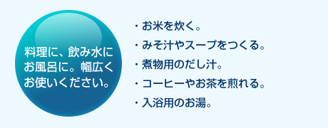 量るに、飲み水にお風呂に。幅広くお使いください。